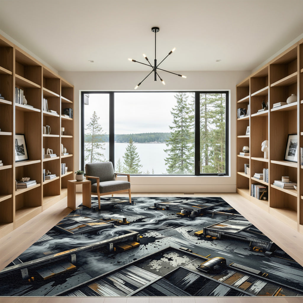 Industrial Smoke Black Splatter Rug