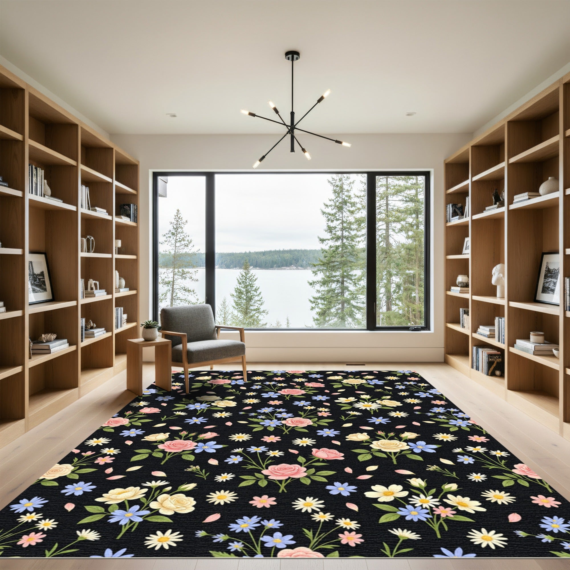 Pink Yellow Blue Floral Bouquet Rug