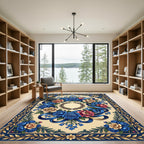 Navy Blue Floral Wreath Ribbon Rug
