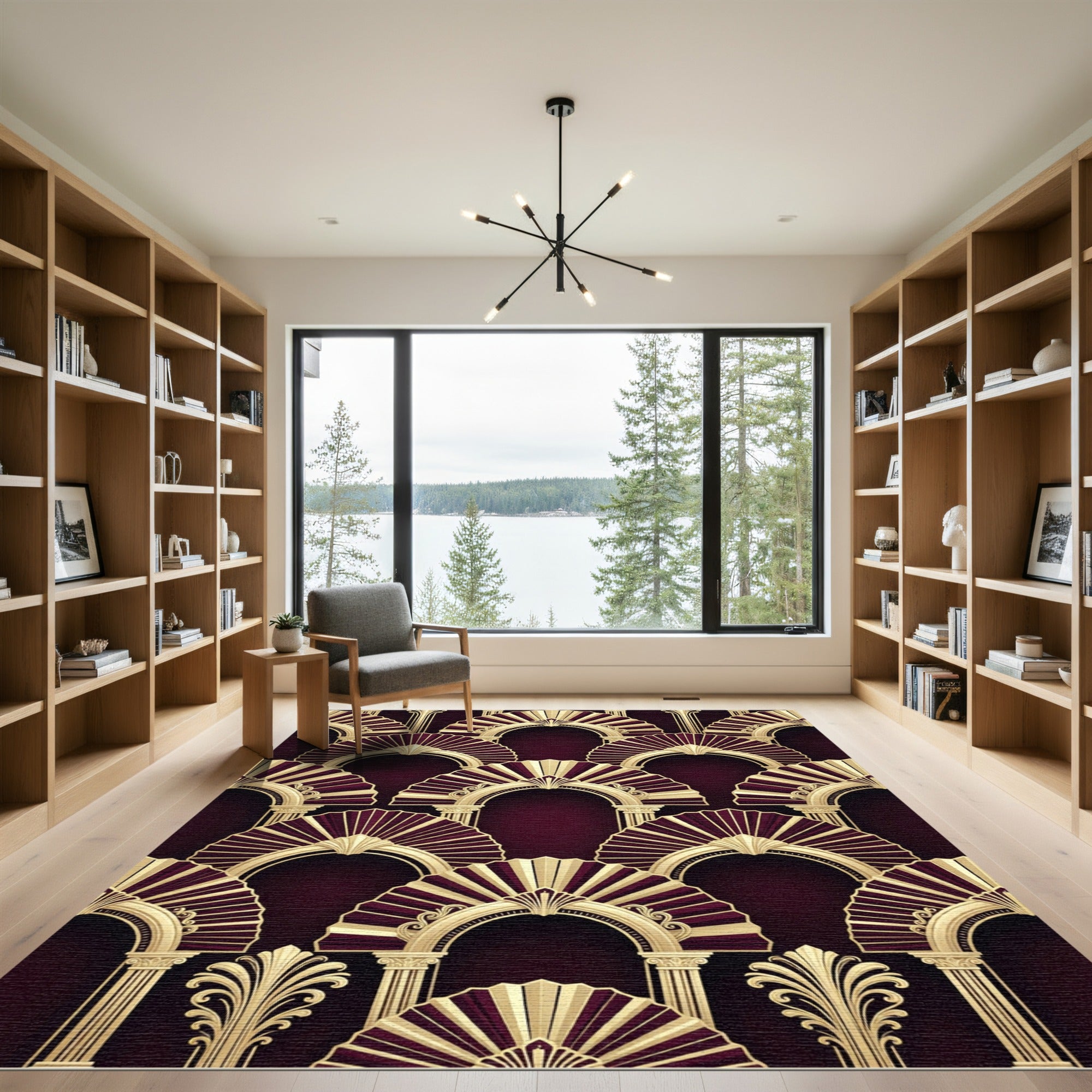 Art Deco Scarlet Arch Fan Repeat Rug