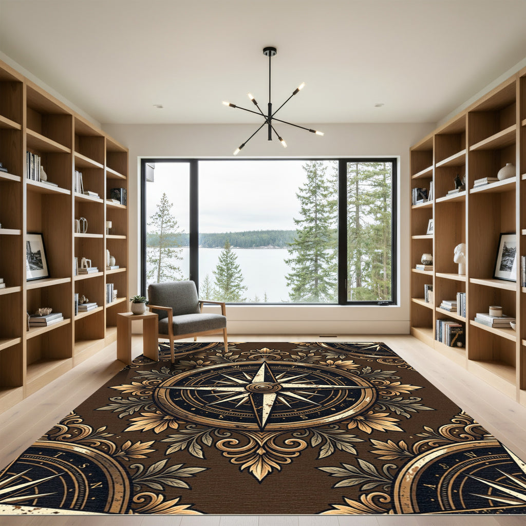 Vintage Golden Compass Floral Medallion Rug