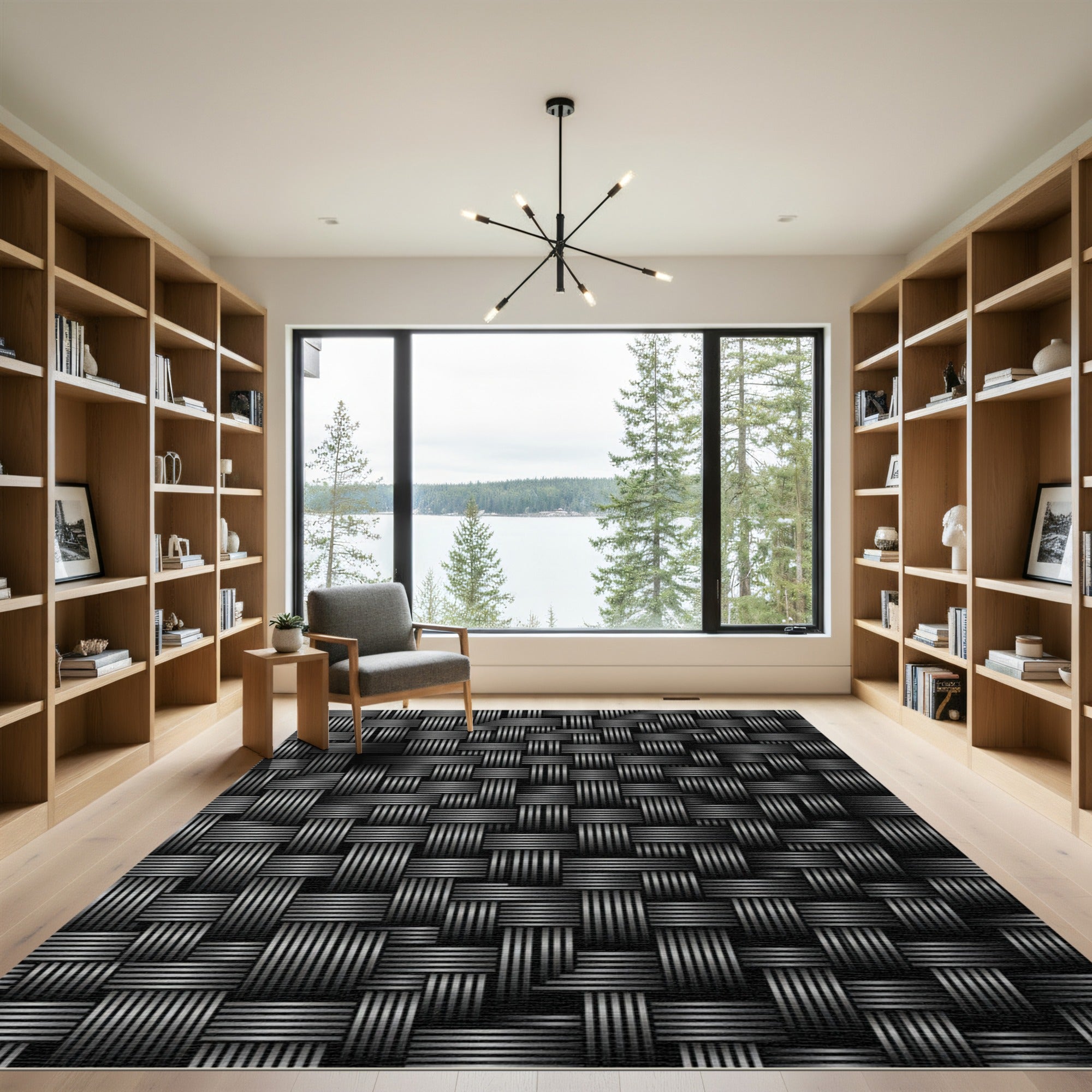 Monochromatic Charcoal Ribbed Woven Weave Rug