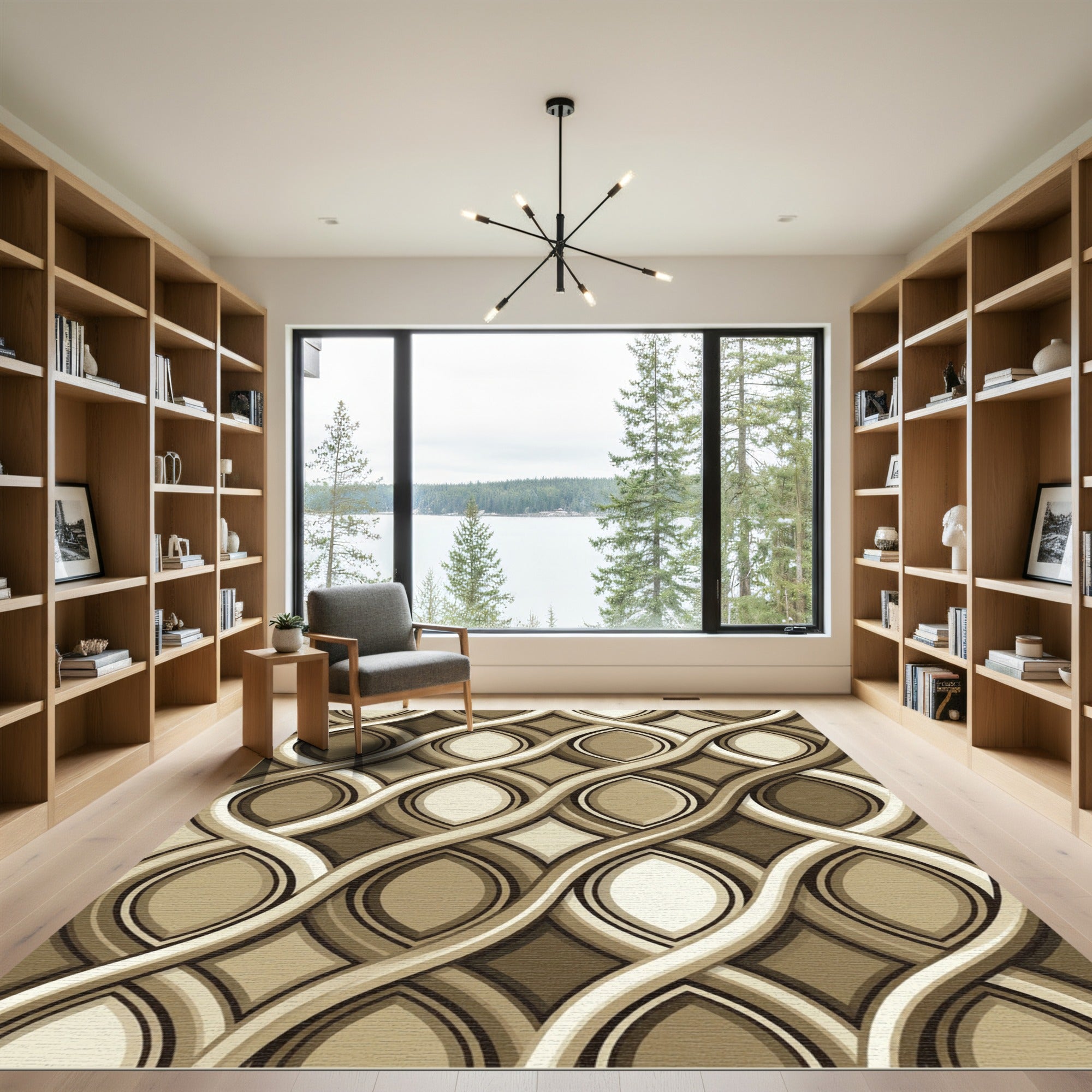 Modern Earthy Brown Intersecting Wave Texture Rug