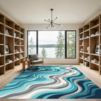 Abstract Teal Blue Ocean Wave Rug