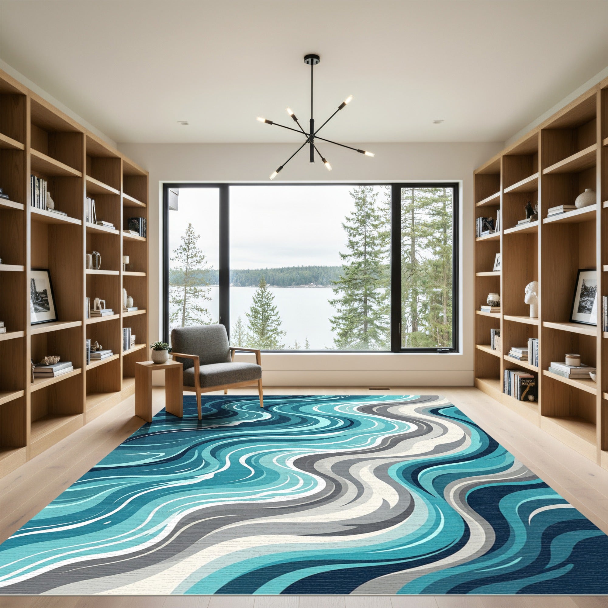 Abstract Teal Blue Ocean Wave Rug