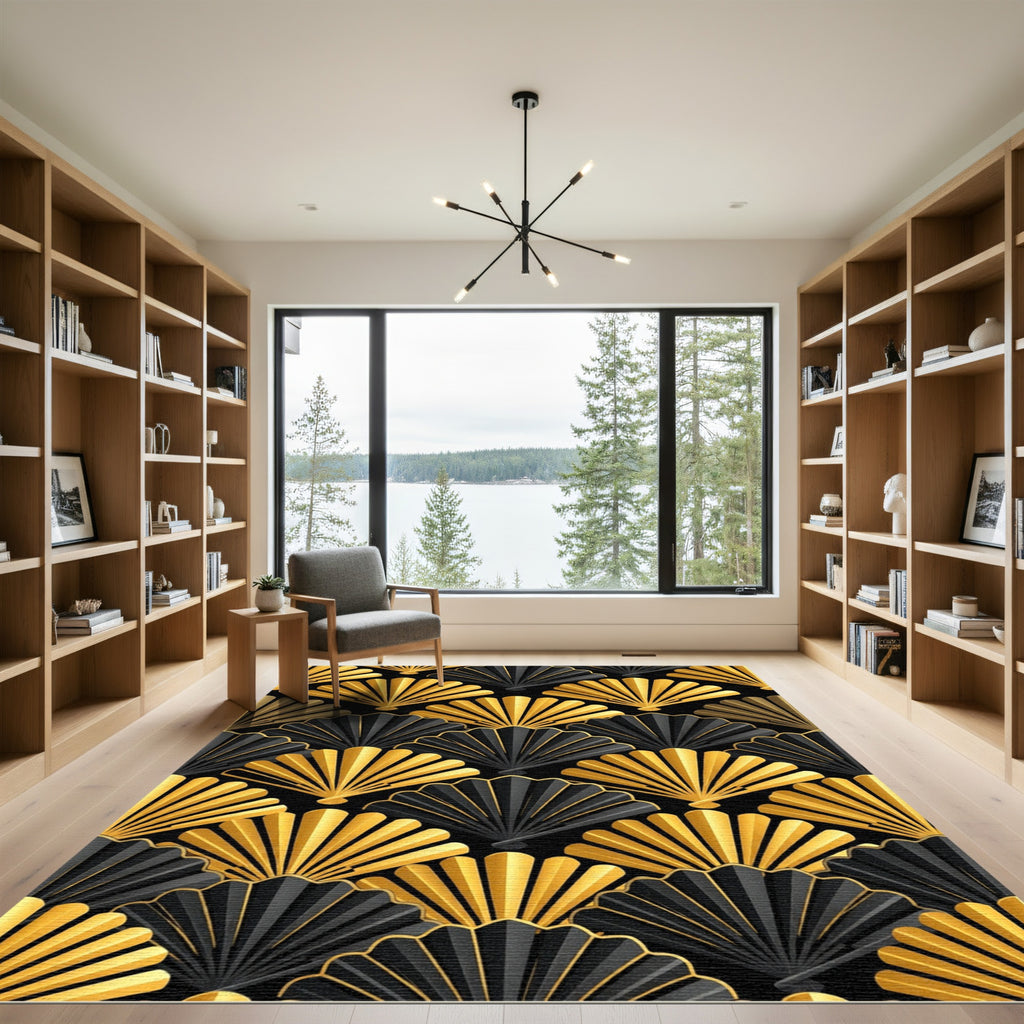 Art Deco Golden Fan Shell Wallpaper Rug
