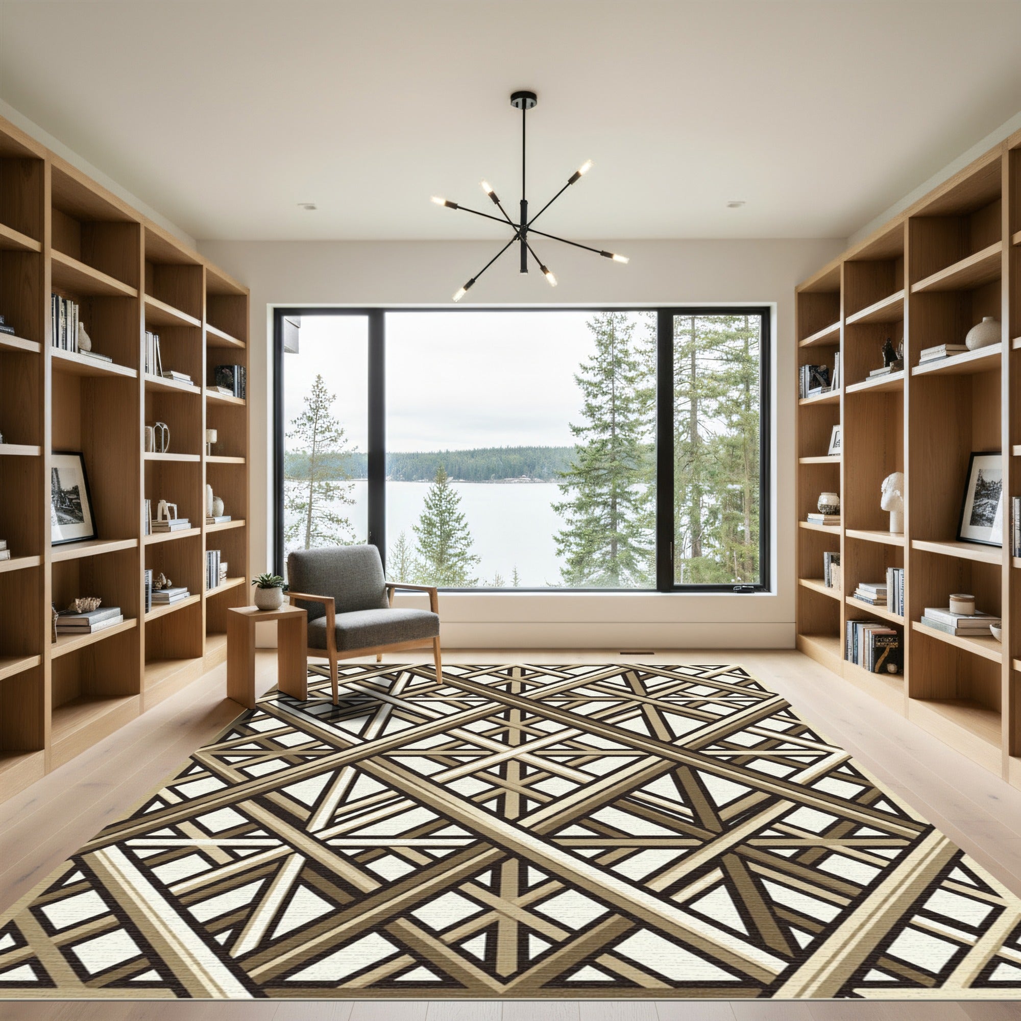Geometric Bronze Interlocking Lattice Art Rug