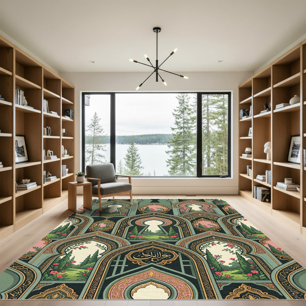 Sage Green Archway Floral Garden Tapestry Rug