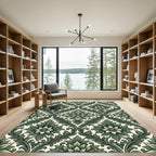 Elegant Sage Green Damask Floral Scroll Rug