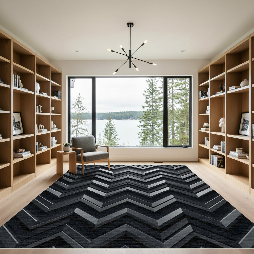 Charcoal Gray Layered Chevron Rug