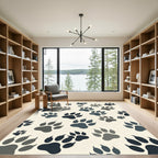 Playful Monochrome Animal Paw Track Rug