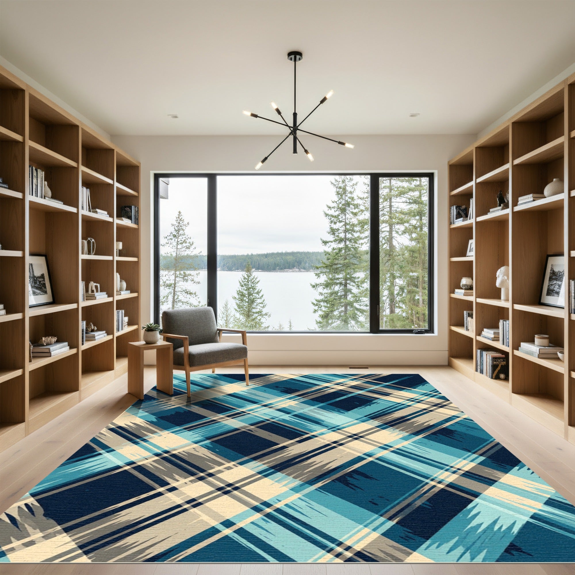 Coastal Blue Plaid Strokes Rug