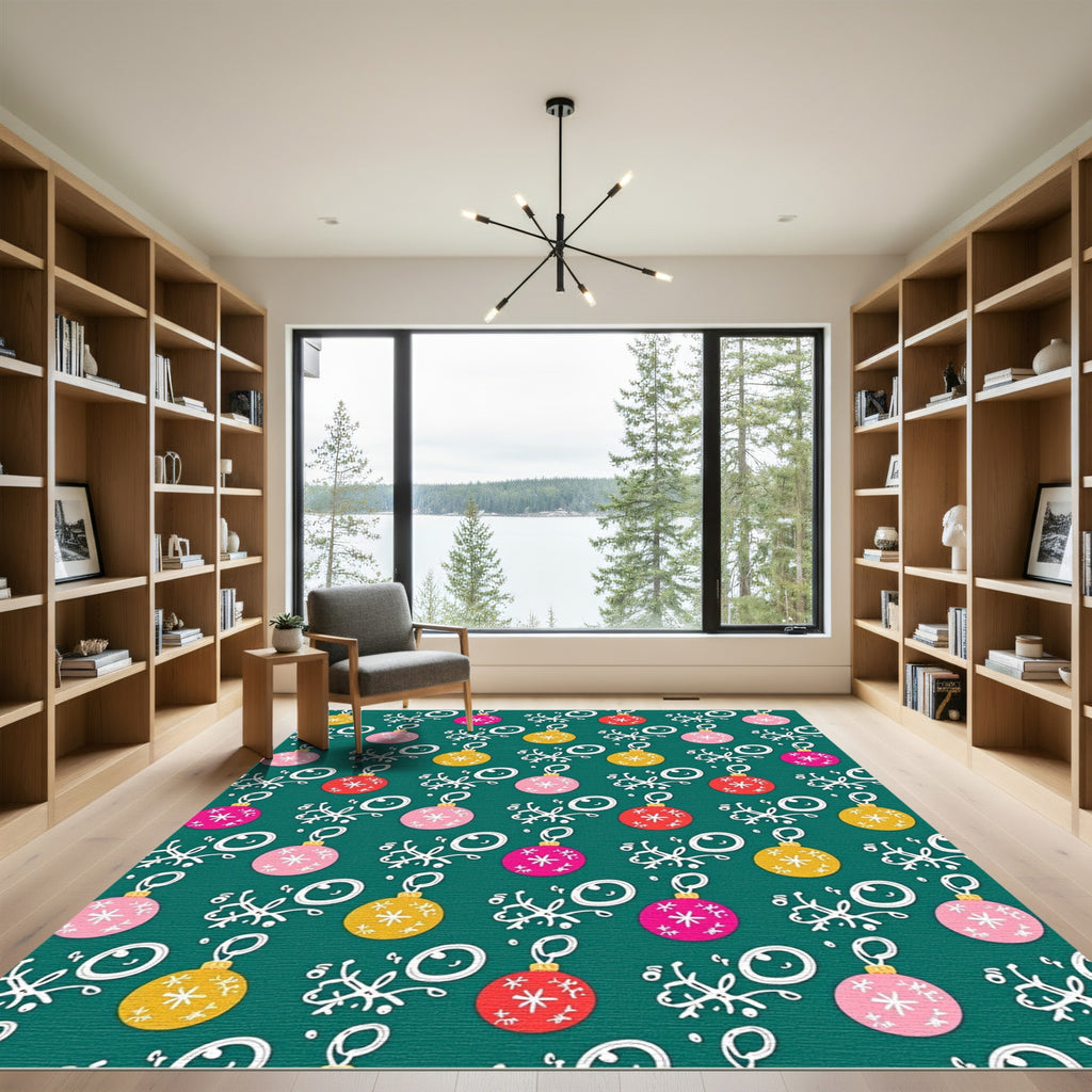 Whimsical Christmas Ornaments Festive Repeat Rug