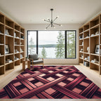 Crimson Interlocking Lattice Geometric Abstract Rug