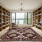 Crimson Cream Floral Fish Medallion Rug