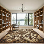Vintage Brown Ornate Damask Scroll Rug