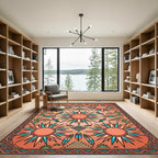 Coral Sunburst Feather Pyramid Composition Rug