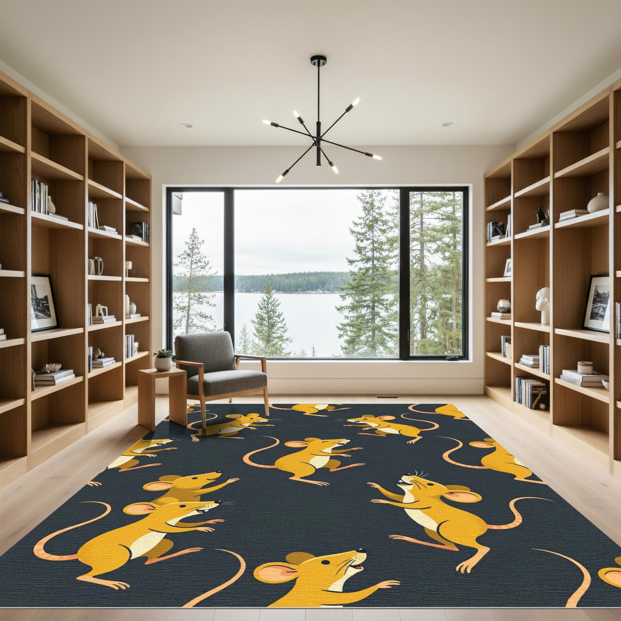 Whimsical Yellow Mouse Cartoon Background Rug