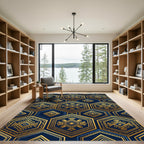 Geometric Navy and Gold Hexagon Art Rug
