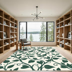 Elegant Dark Green Leafy Vine Wallpaper Rug