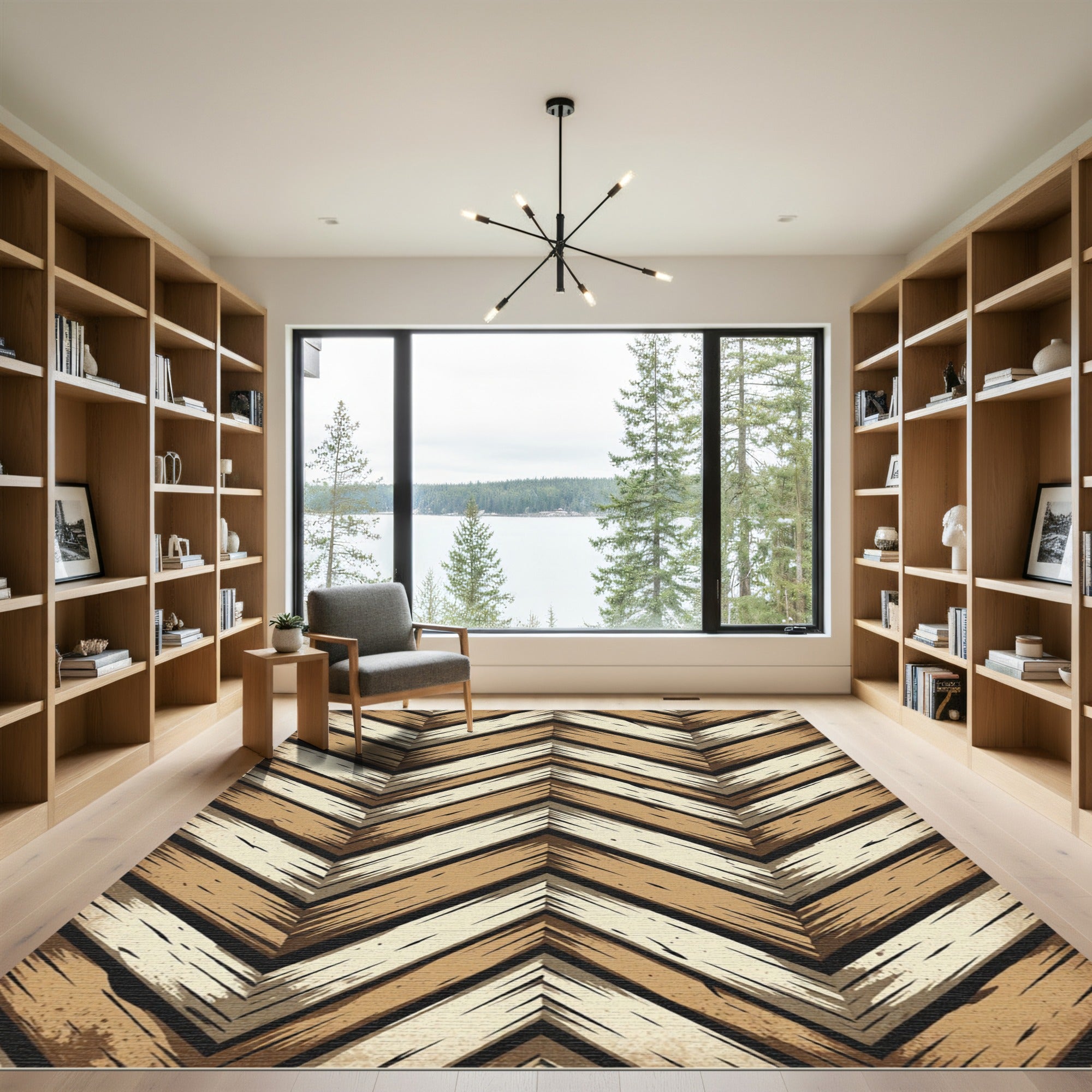 Rustic Wood Grain Chevron Rug