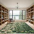 Elegant Forest Green Leafy Vine Swirl Rug