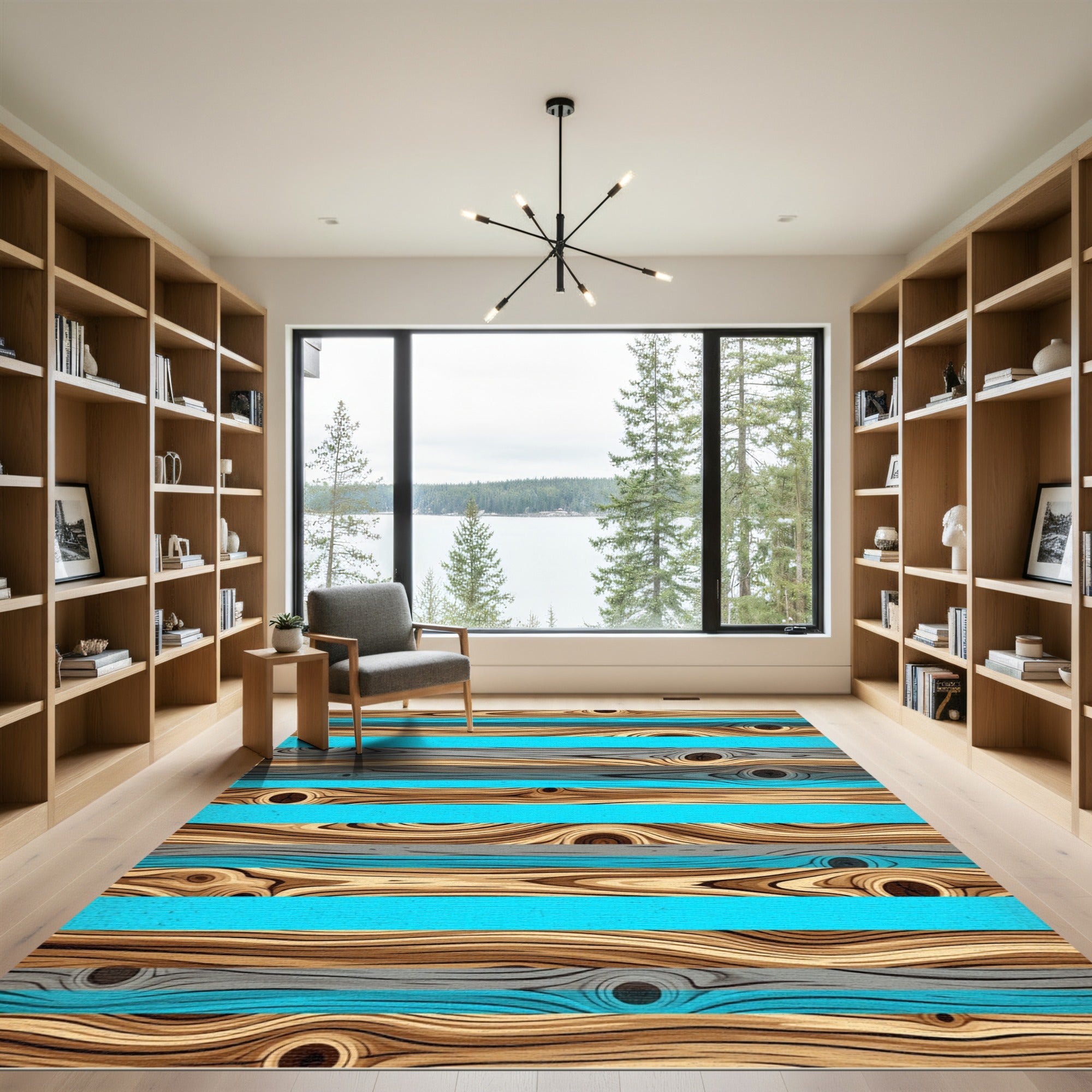 Wood Grain Blue Horizontal Stripes Rug