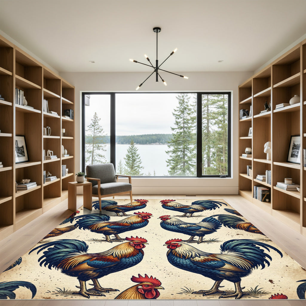 Vintage Farmhouse Rooster Art Collage Rug