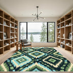 Green Blue Cream Diamond Stripe Rug