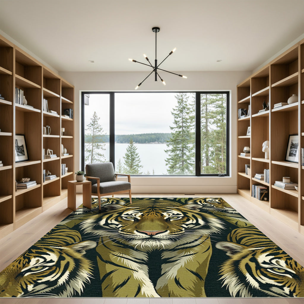 Bold Tiger Stripes Wild Animal Portrait Rug