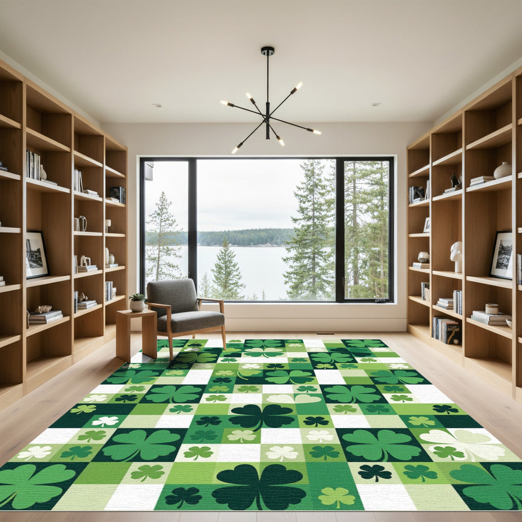 Green Clover Patchwork Squares Rug