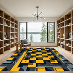 Abstract Yellow Gray 3D Cube Squares Rug