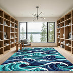 Japanese Ocean Wave Deep Blue Rug