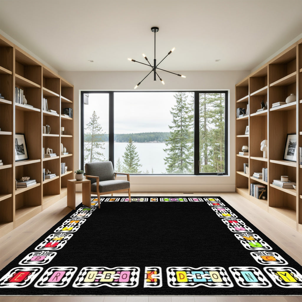 Colorful Alphabet Border Geometric Rug