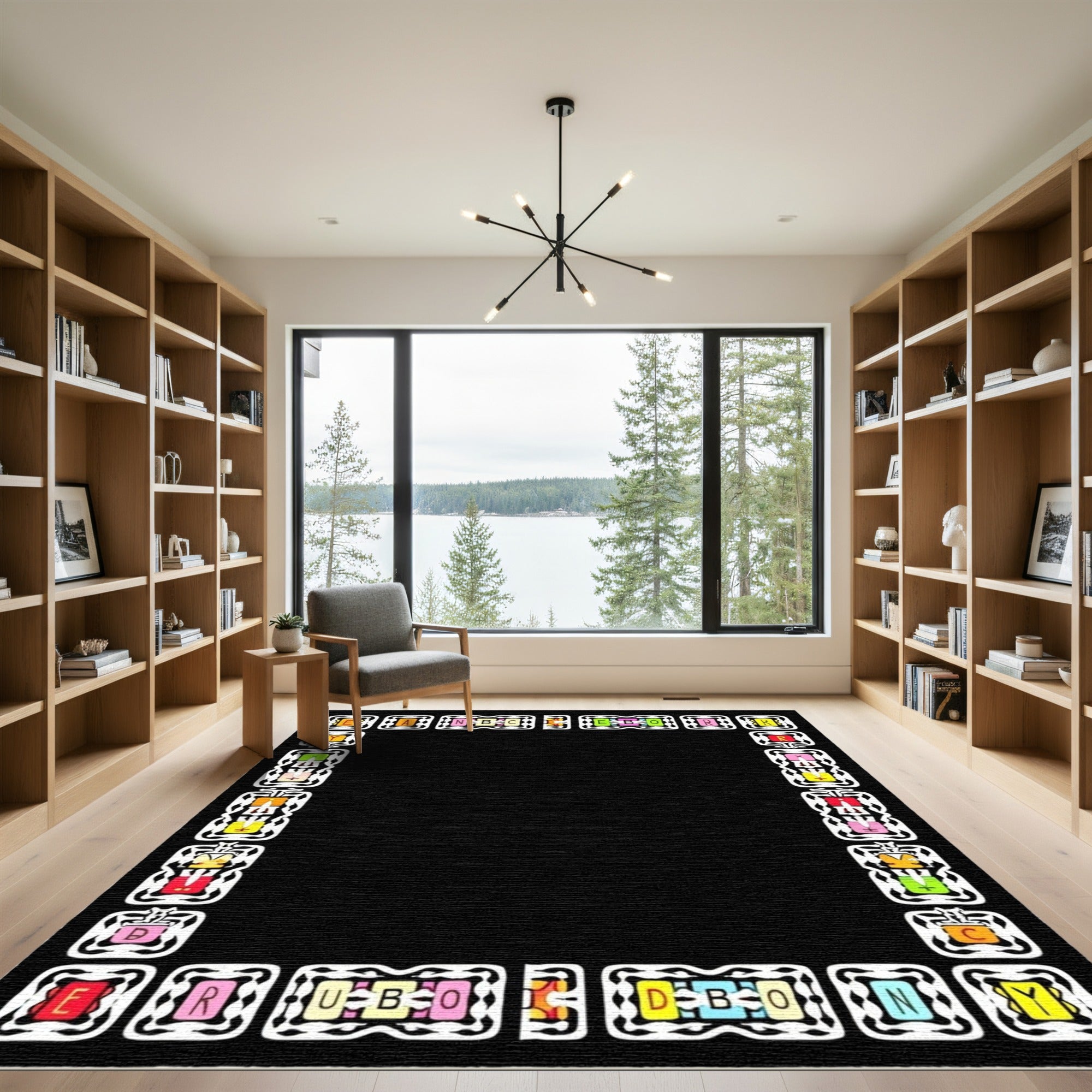 Colorful Alphabet Border Geometric Rug