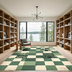 Sage Green Checkerboard Farmstead Illustration Rug