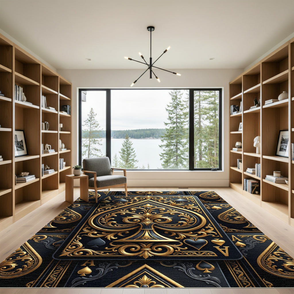 Ornate Golden Spade Ace Luxe Rug