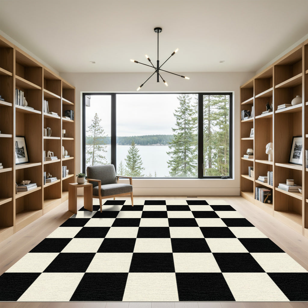 Black White Alternating Squares Rug