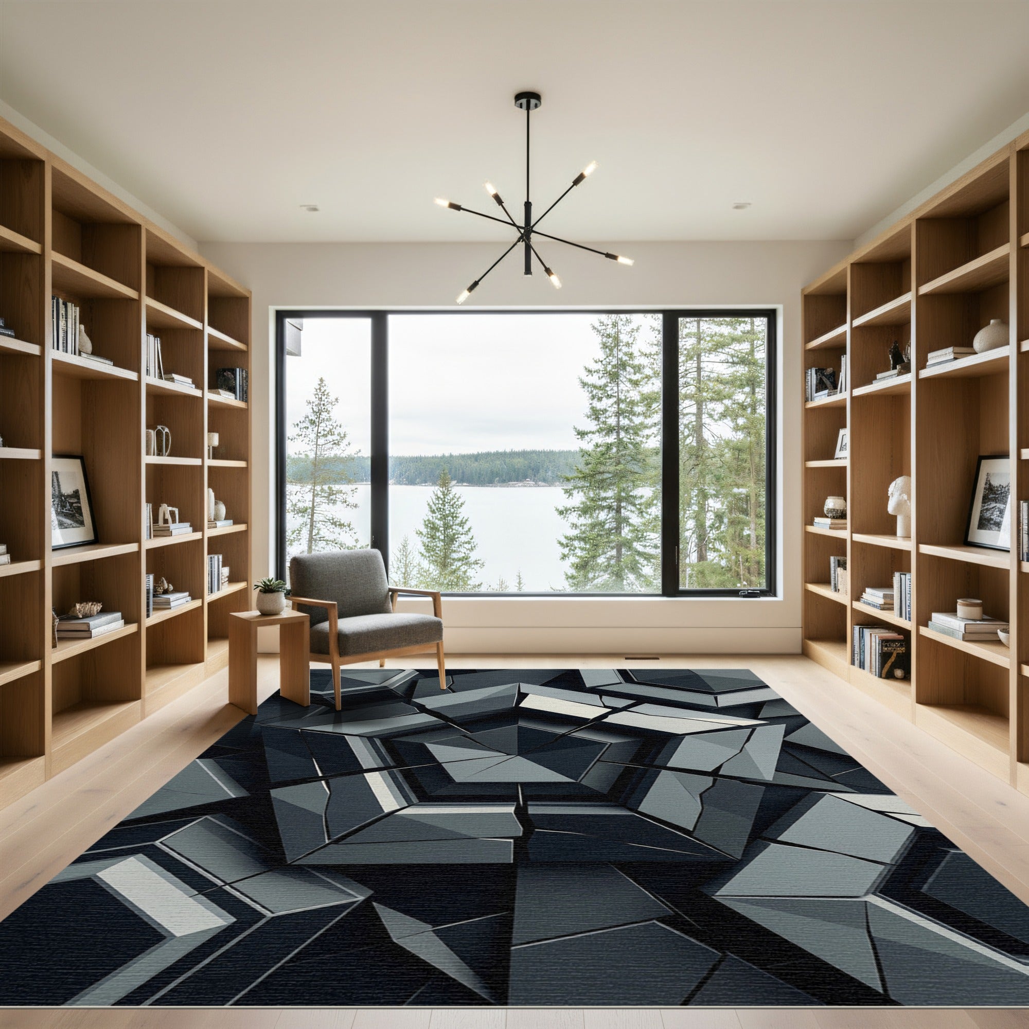 Monochrome Geometric Pentagonal Shattered Slate Rug