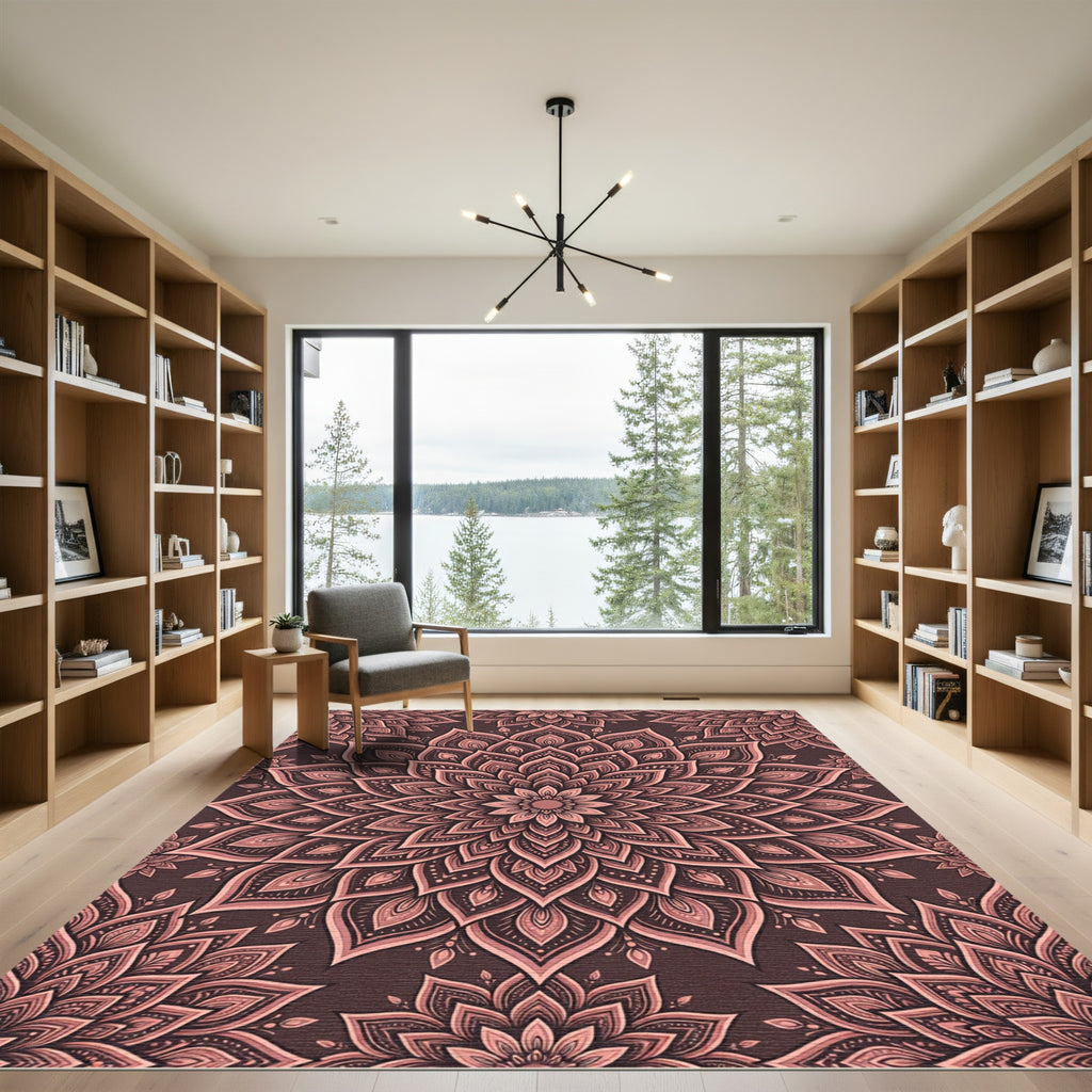 Dusty Rose Ornate Lotus Mandala Rug