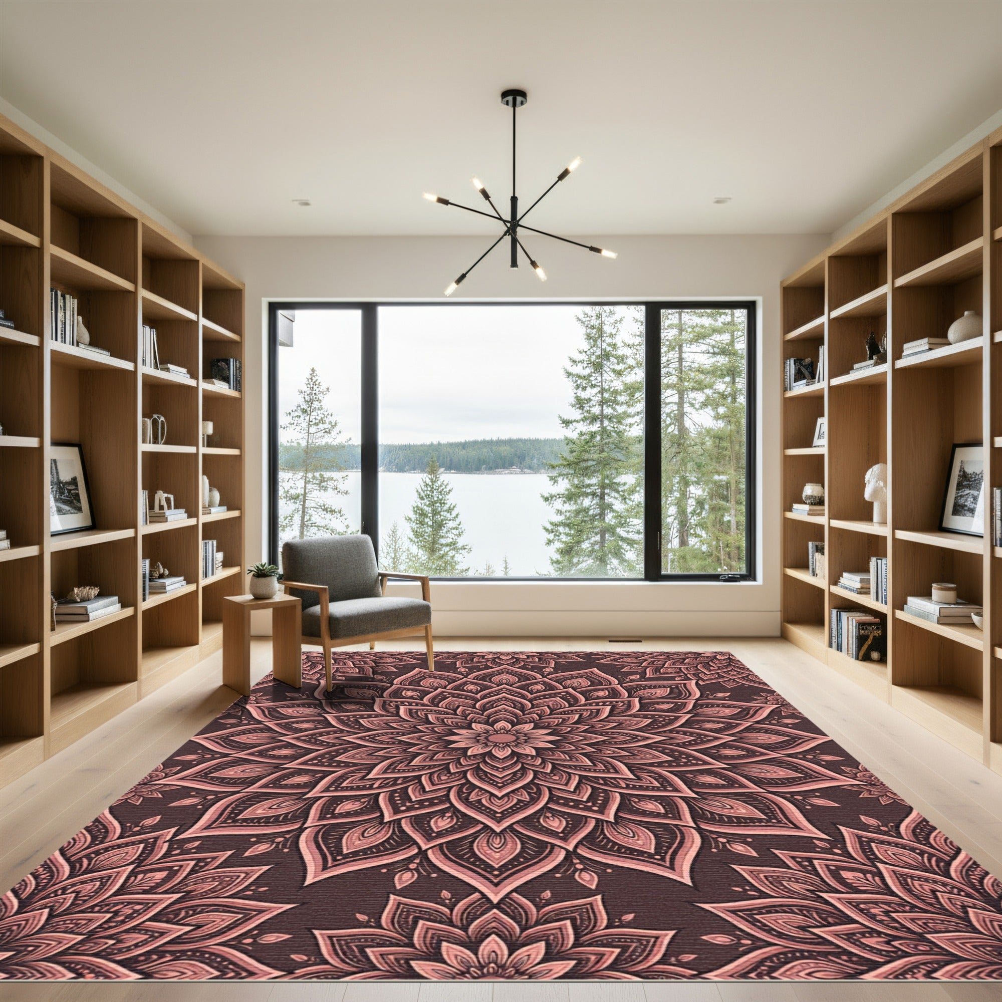 Dusty Rose Ornate Lotus Mandala Rug