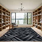 Dark Gray Woven Stripe Texture Rug