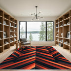 Modern Crimson Black Geometric Chevron Rug