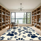Navy Nautical Paw Anchor Rope Art Rug