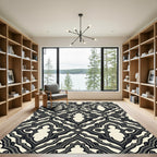 Ornate Black Ivory Lattice Arch Rug