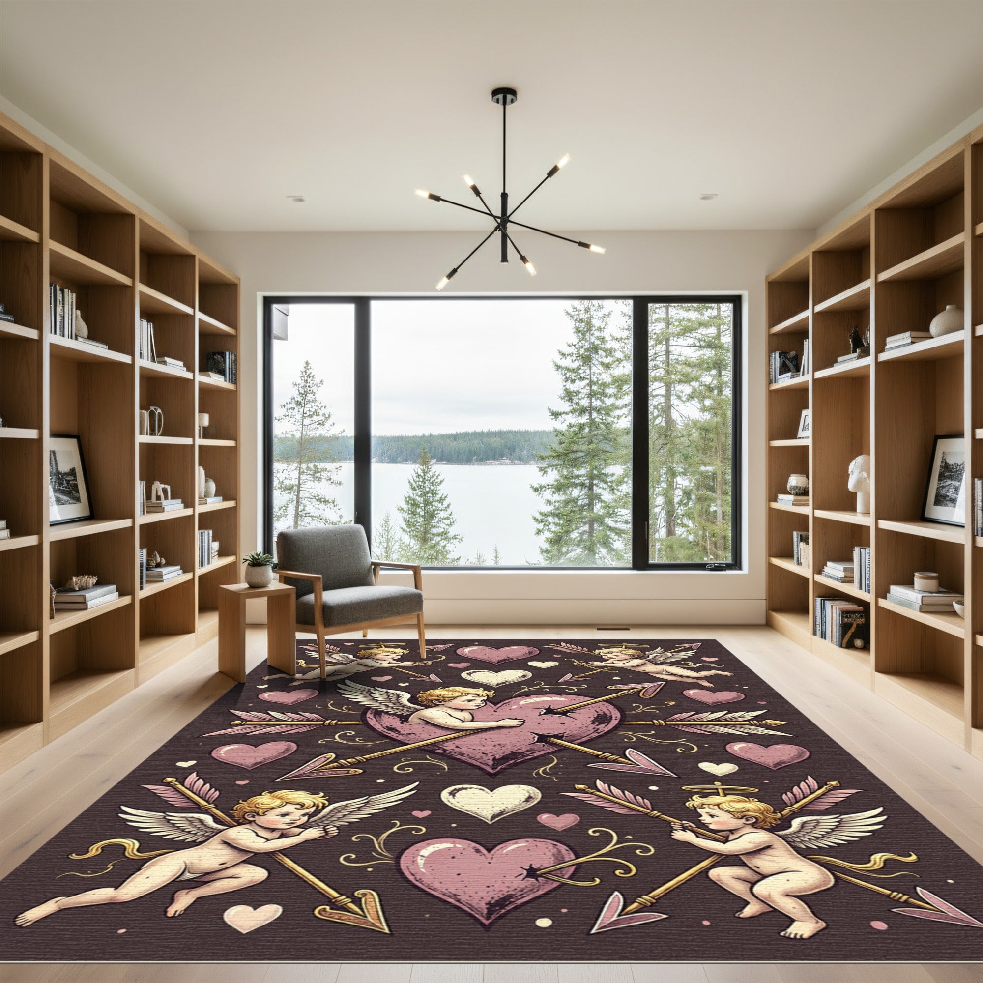 Vintage Cupid Heart Arrow Illustration Rug