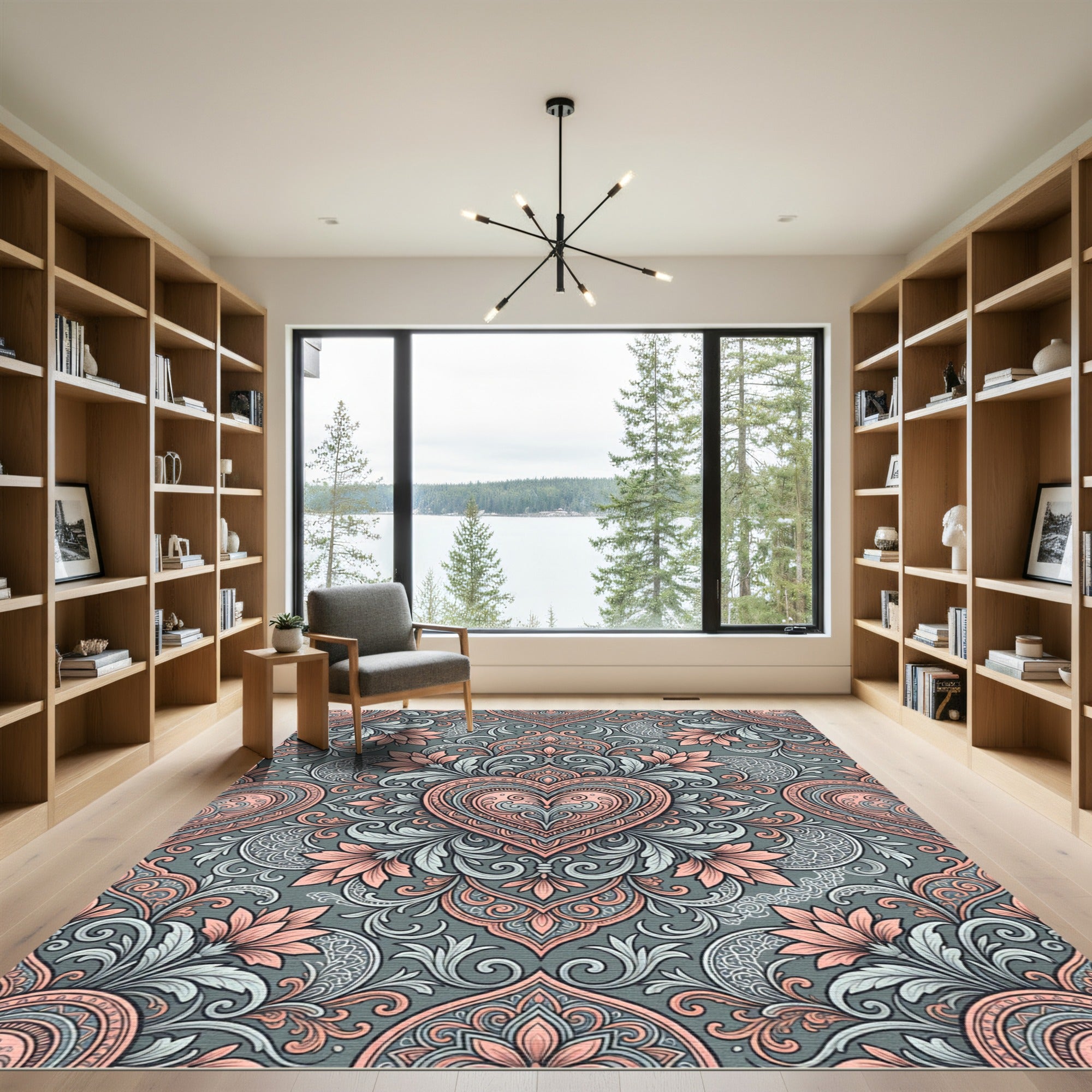 Coral Pink Heart Paisley Flourish Rug