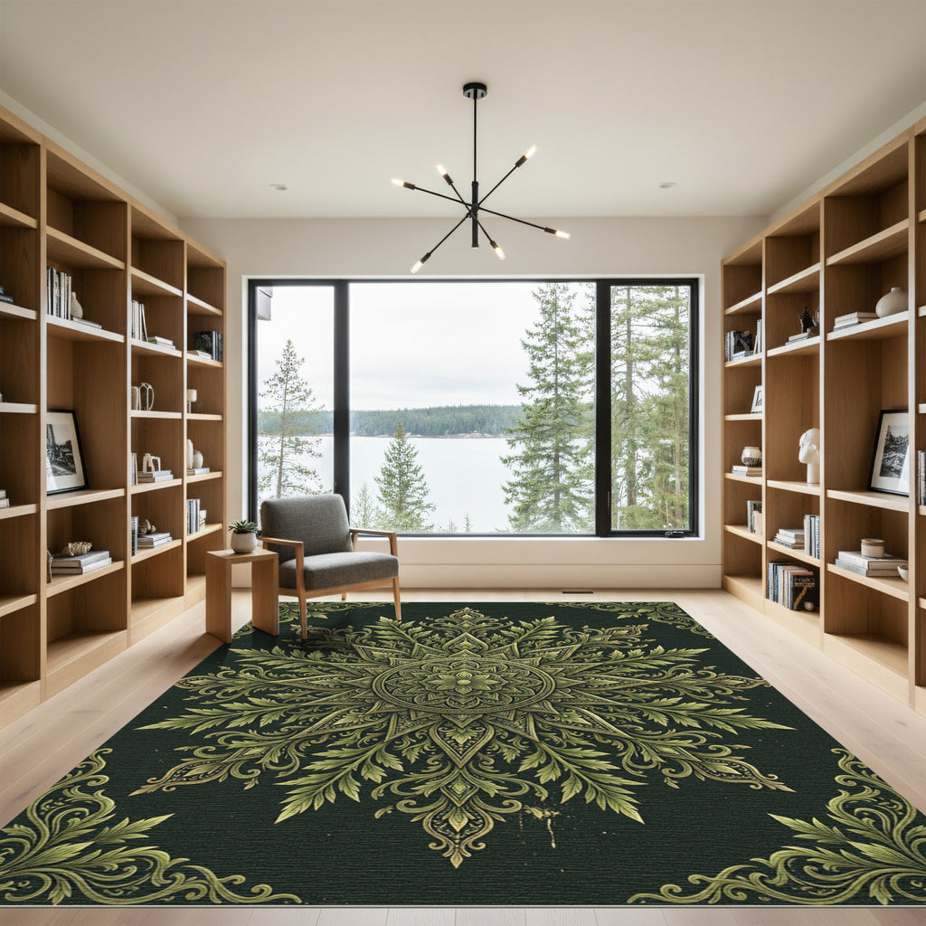 Sage Green Ornate Floral Mandala Rug
