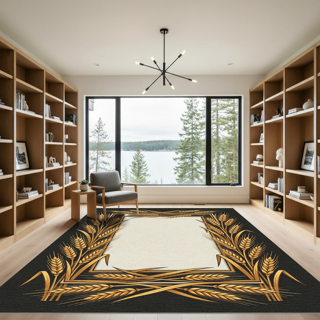 Golden Wheat Botanical Frame Rug