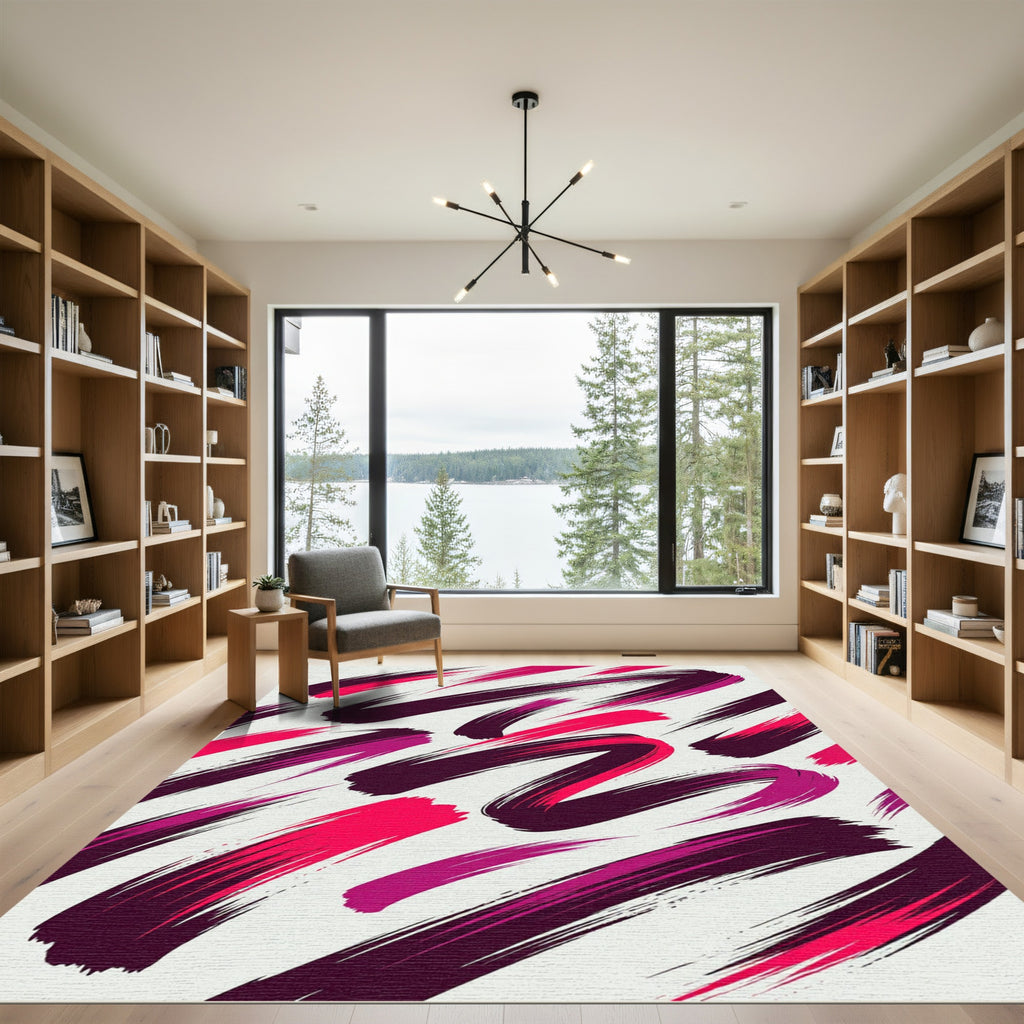 Vibrant Magenta Abstract Brush Stroke Art Rug